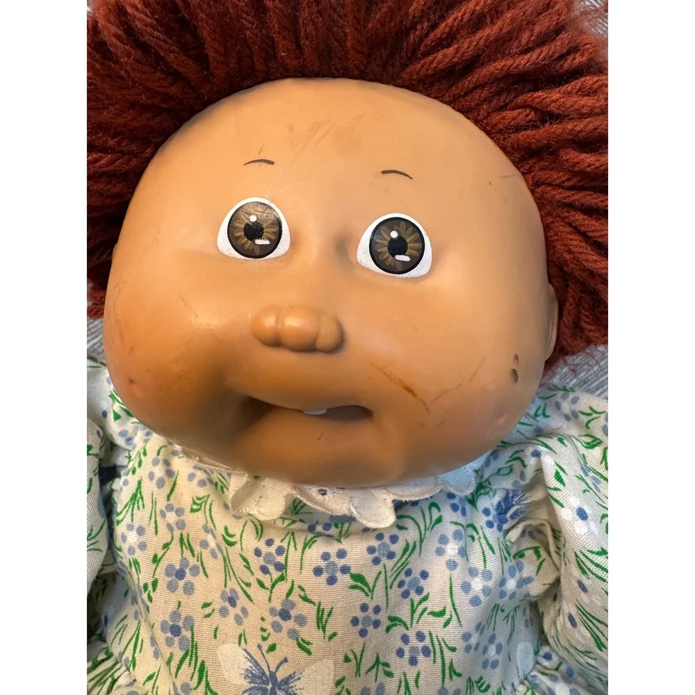 Vintage 1985 Cabbage Patch Kids Doll Girl Auburn Hair‎ Brown Eyes Floral Dress